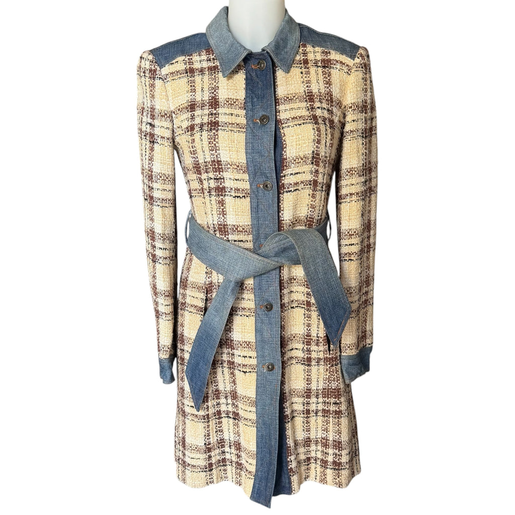 Dolce & Gabbana Vintage Tweed Check & Denim Hybrid Trench Coat
