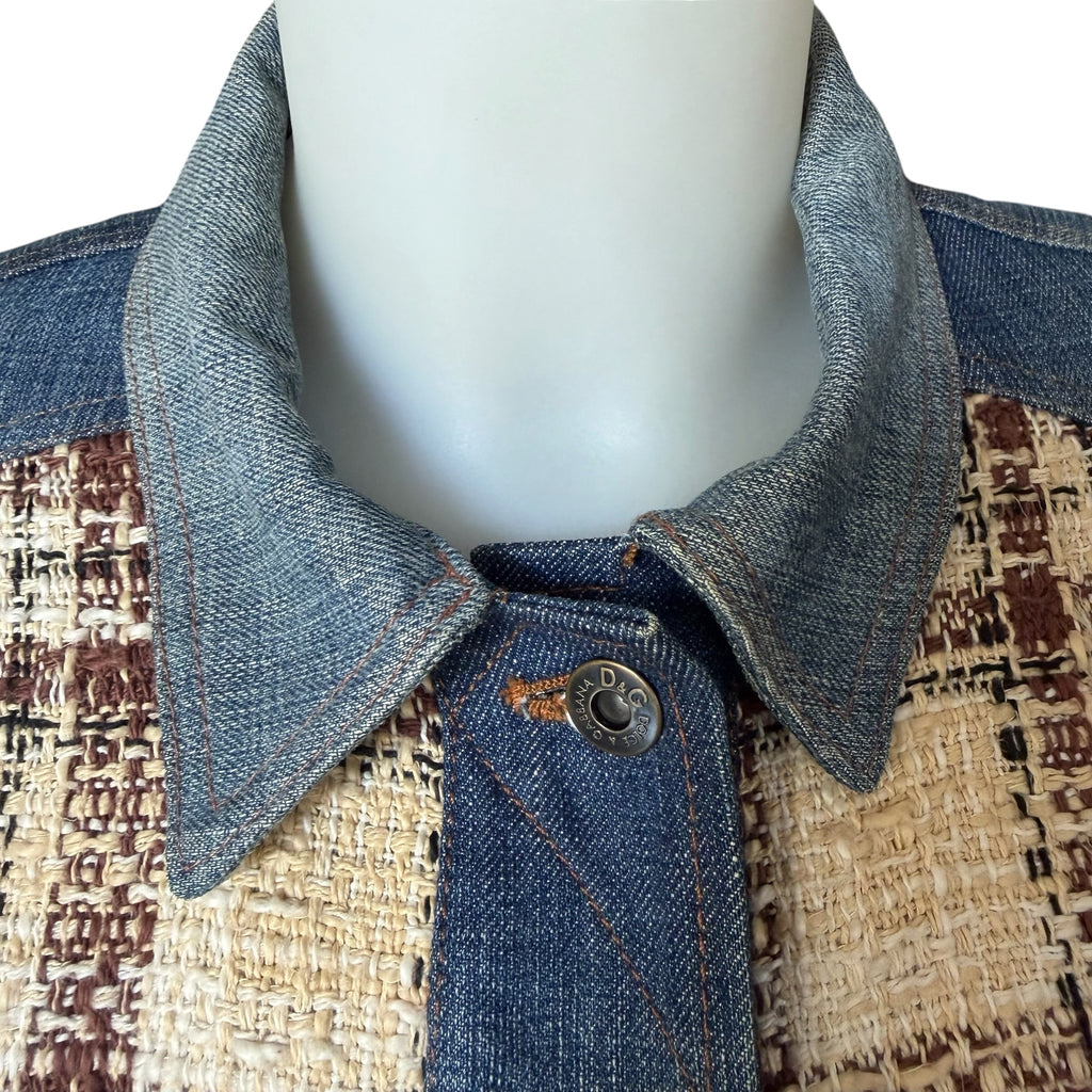 Dolce & Gabbana Vintage Tweed Check & Denim Hybrid Trench Coat