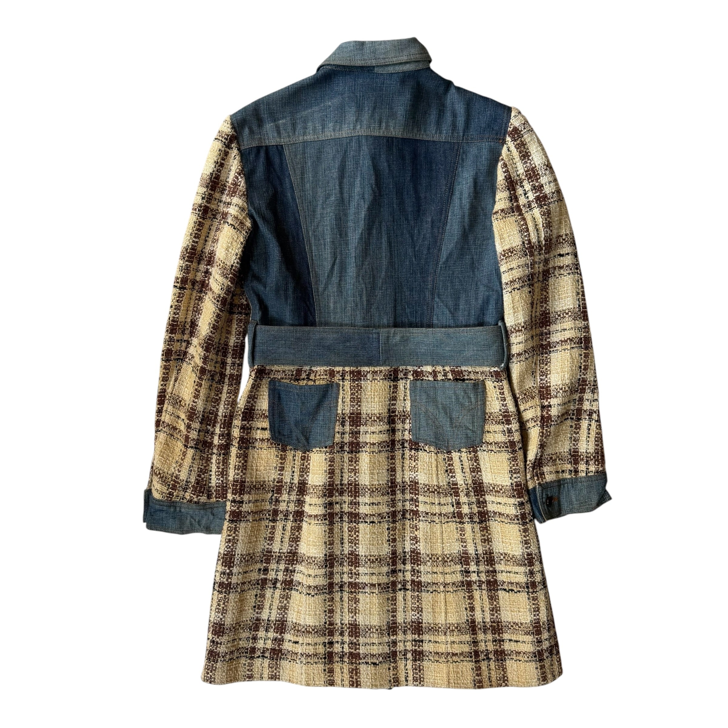 Dolce & Gabbana Vintage Tweed Check & Denim Hybrid Trench Coat