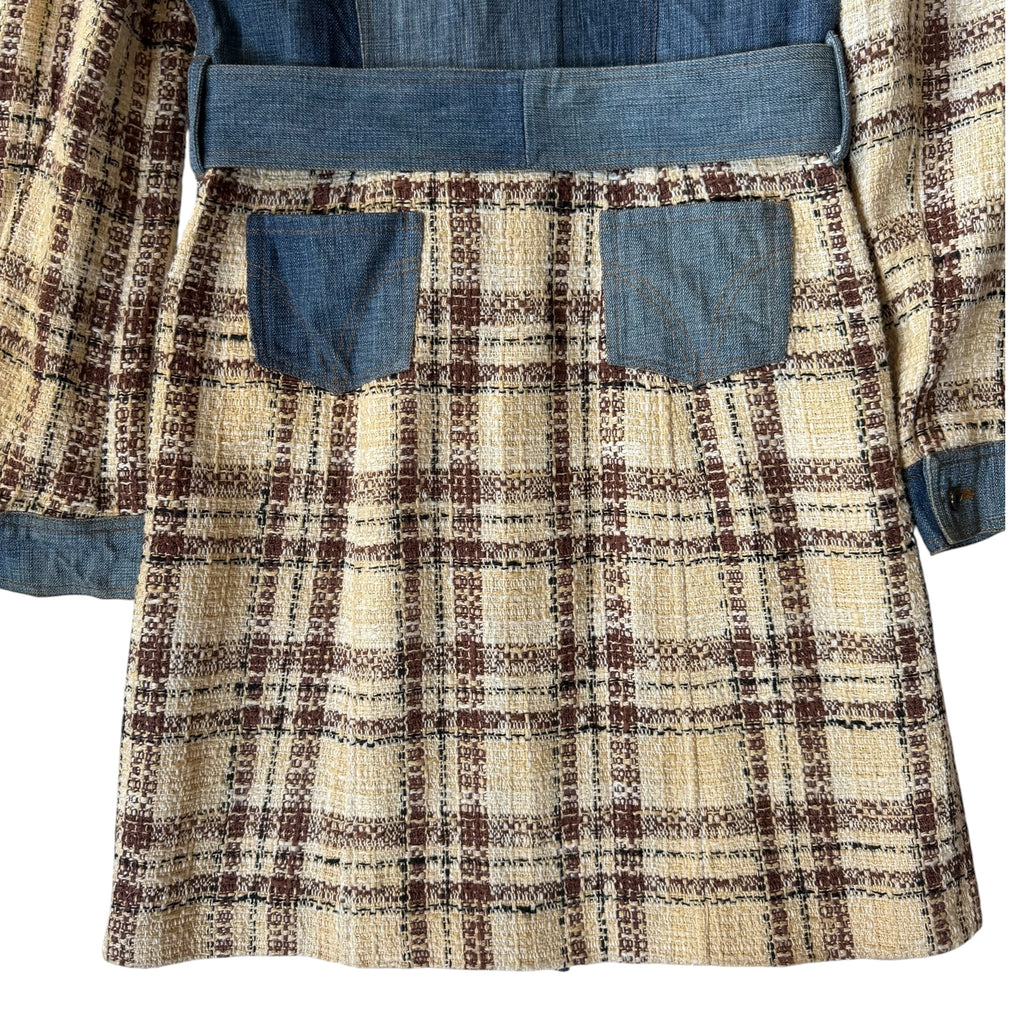 Dolce & Gabbana Vintage Tweed Check & Denim Hybrid Trench Coat