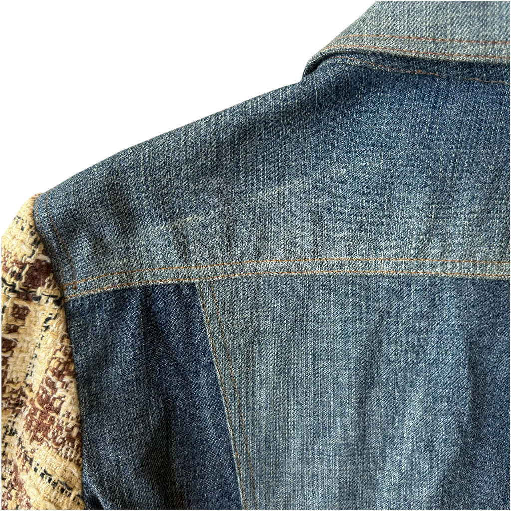 Dolce & Gabbana Vintage Tweed Check & Denim Hybrid Trench Coat