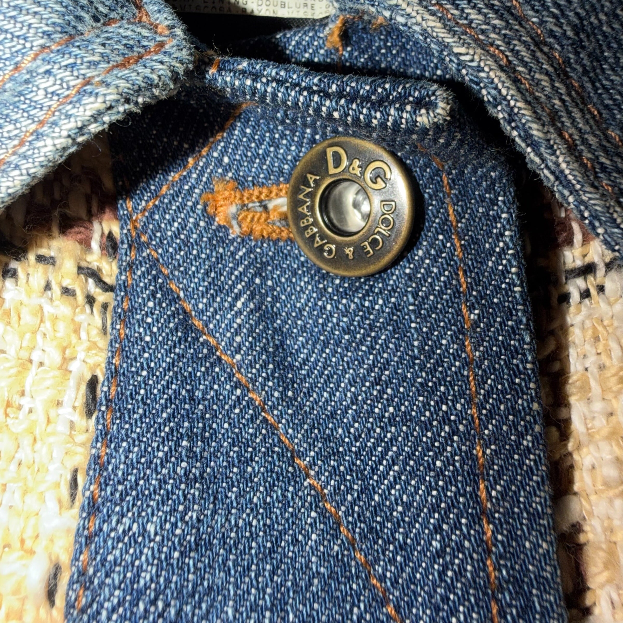 Dolce & Gabbana Vintage Tweed Check & Denim Hybrid Trench Coat