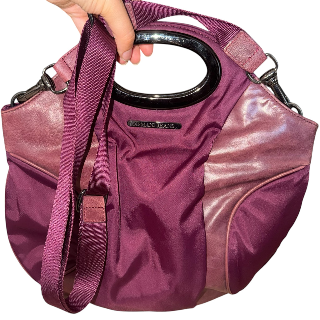 Armani Jeans 00's Purple Leather + Nylon Shoulder Bag