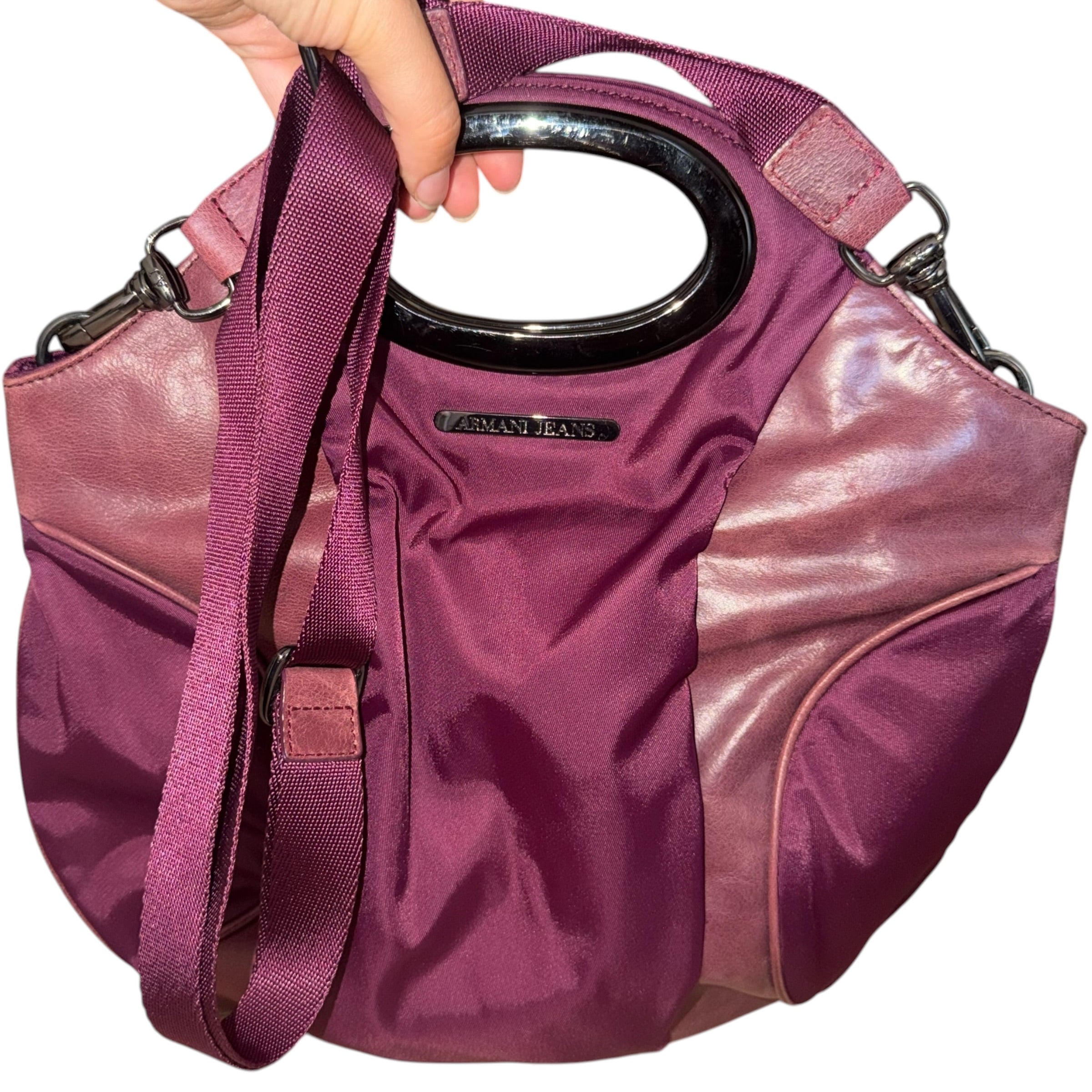 Armani Jeans 00's Purple Leather + Nylon Shoulder Bag