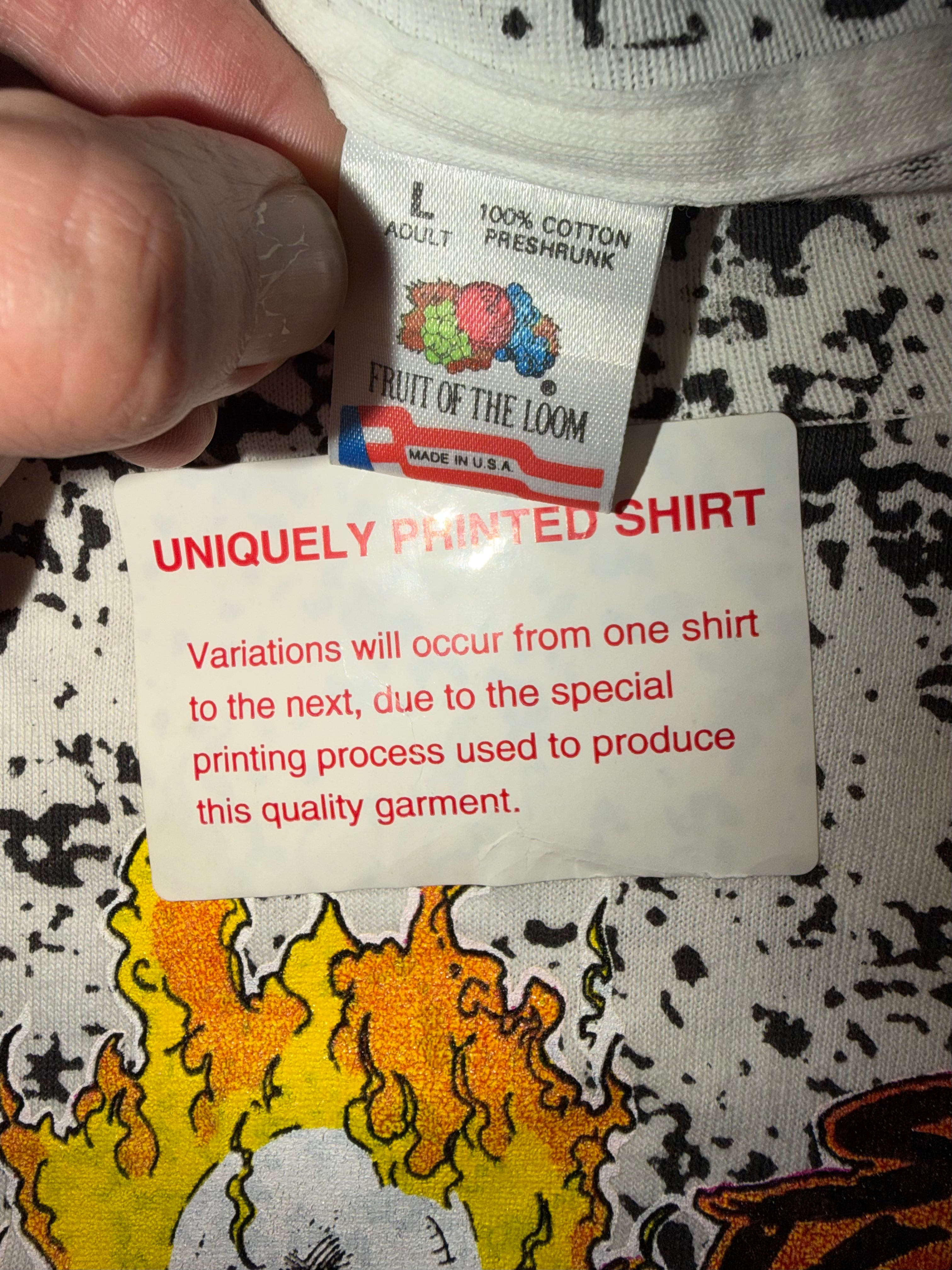 Vintage 90's Spirits of Vengeance Ghost Rider Marvel  Mega Print T-Shirt