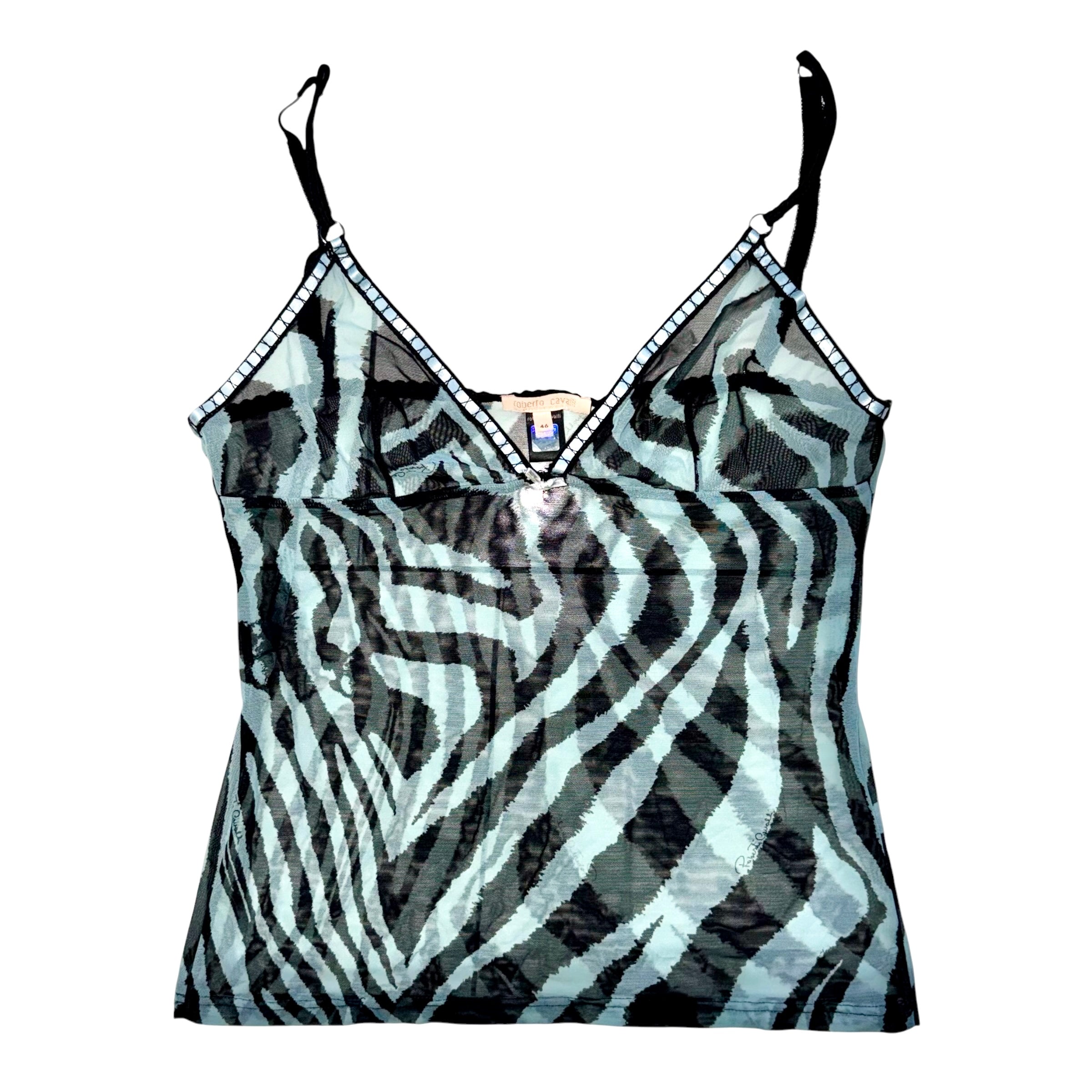 Roberto Cavalli Vintage Mesh Wild Horse Print Camisole & Matching Bra Set