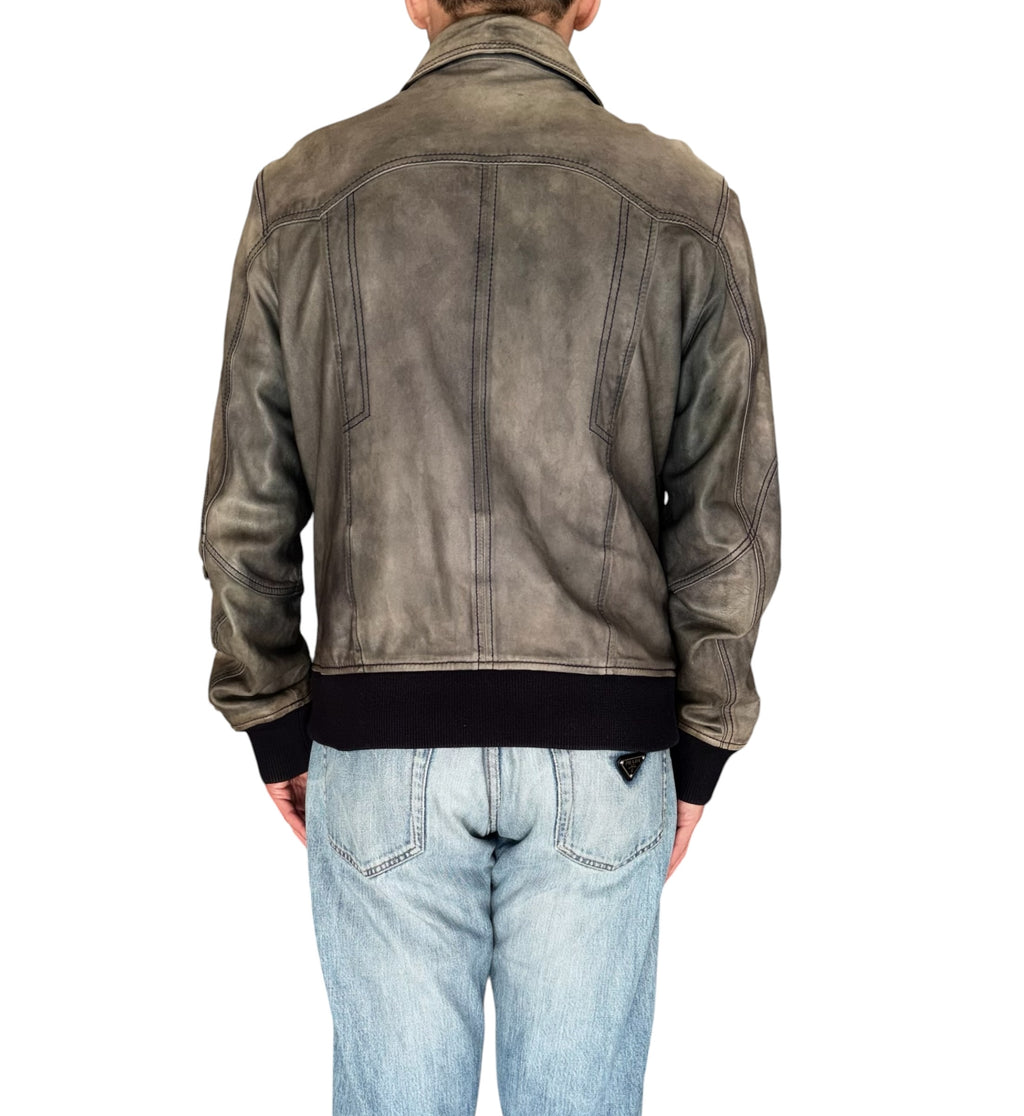 DOLCE & GABBANA VINTAGE DISTRESSED LEATHER JACKET