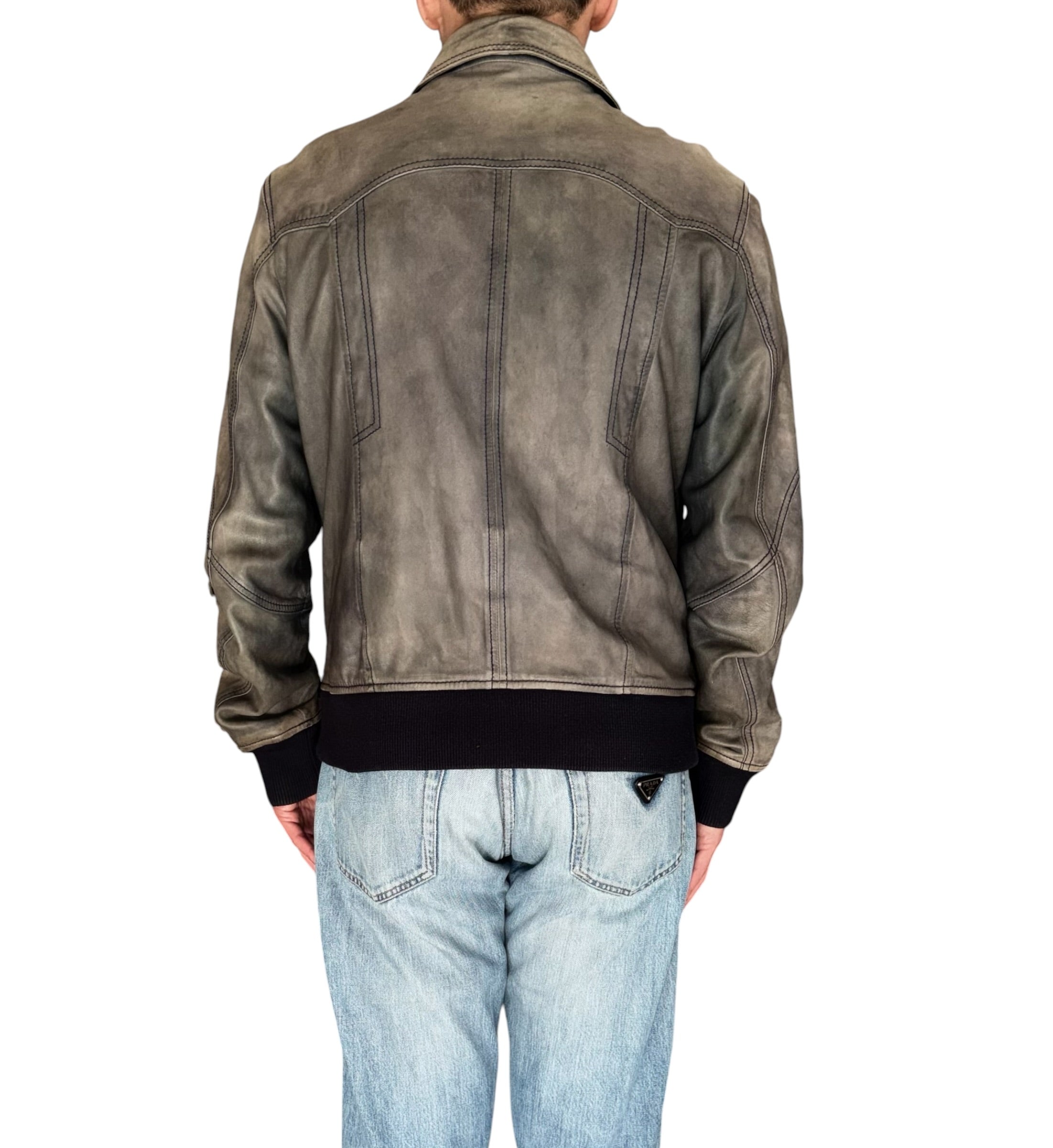 DOLCE & GABBANA VINTAGE DISTRESSED LEATHER JACKET