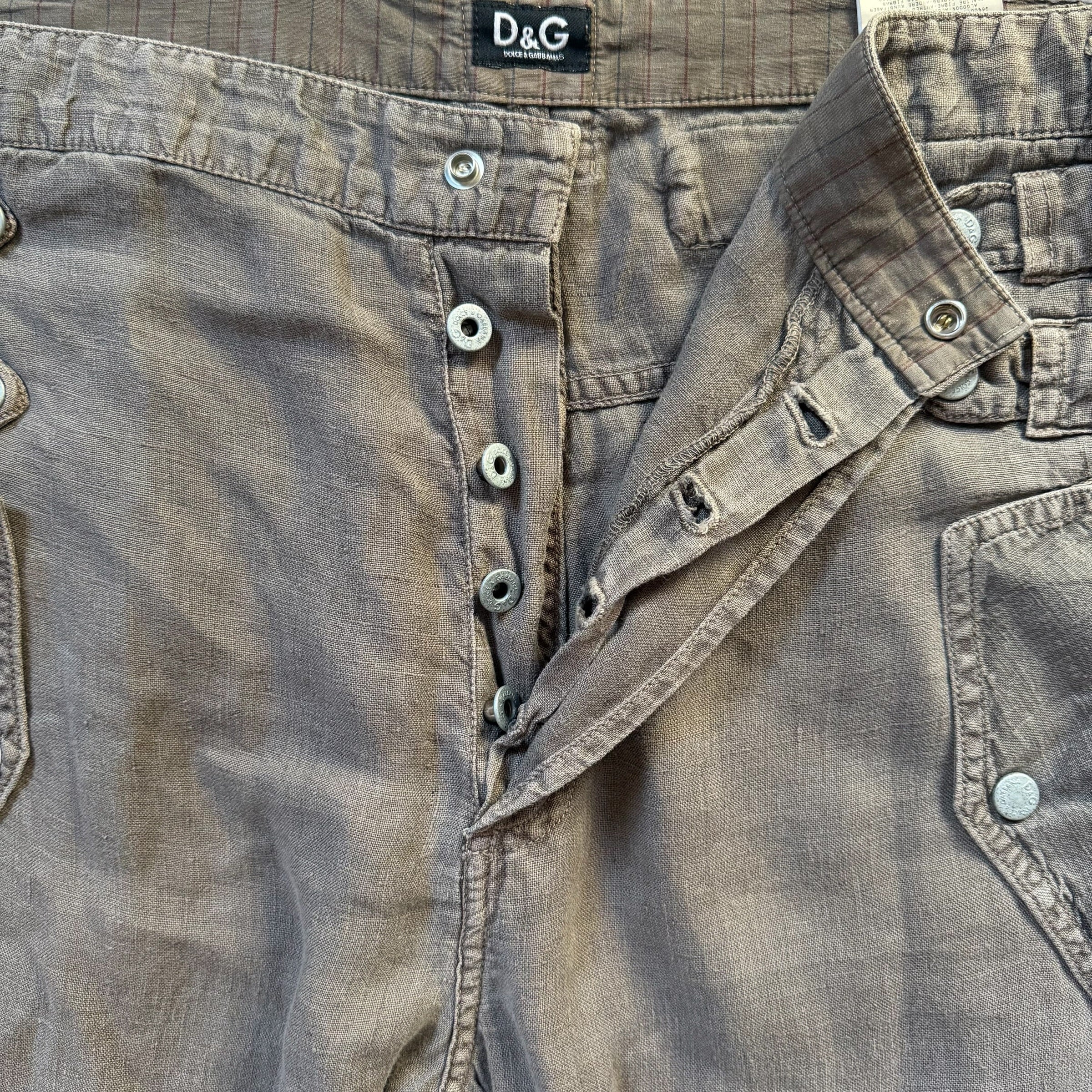 DOLCE & GABBANA VINTAGE 2004 LINEN CARGO PANTS