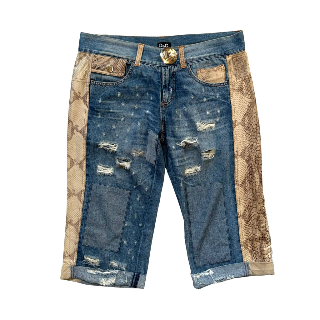 DOLCE & GABBANA VINTAGE PYTHON DENIM SHORTS