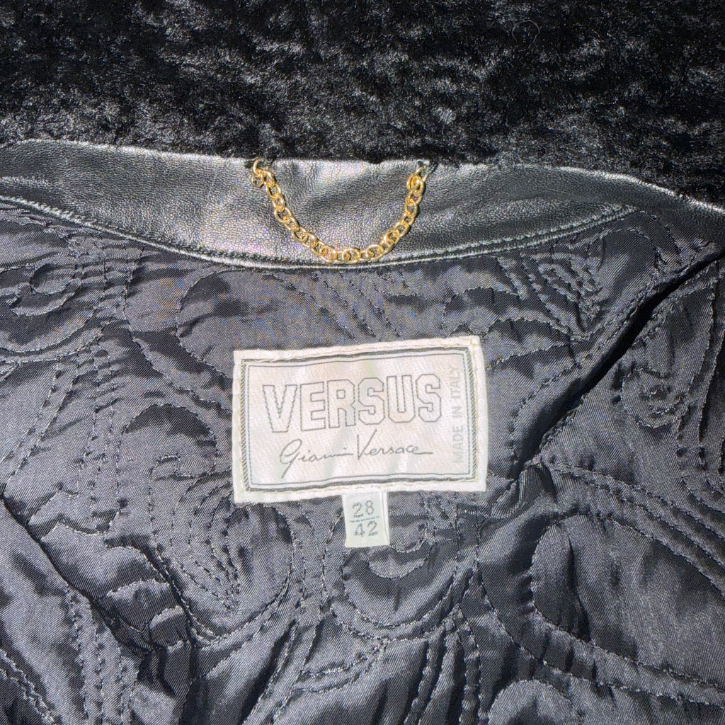 VERSACE VINTAGE LEATHER JACKET WITH FUR COLLAR