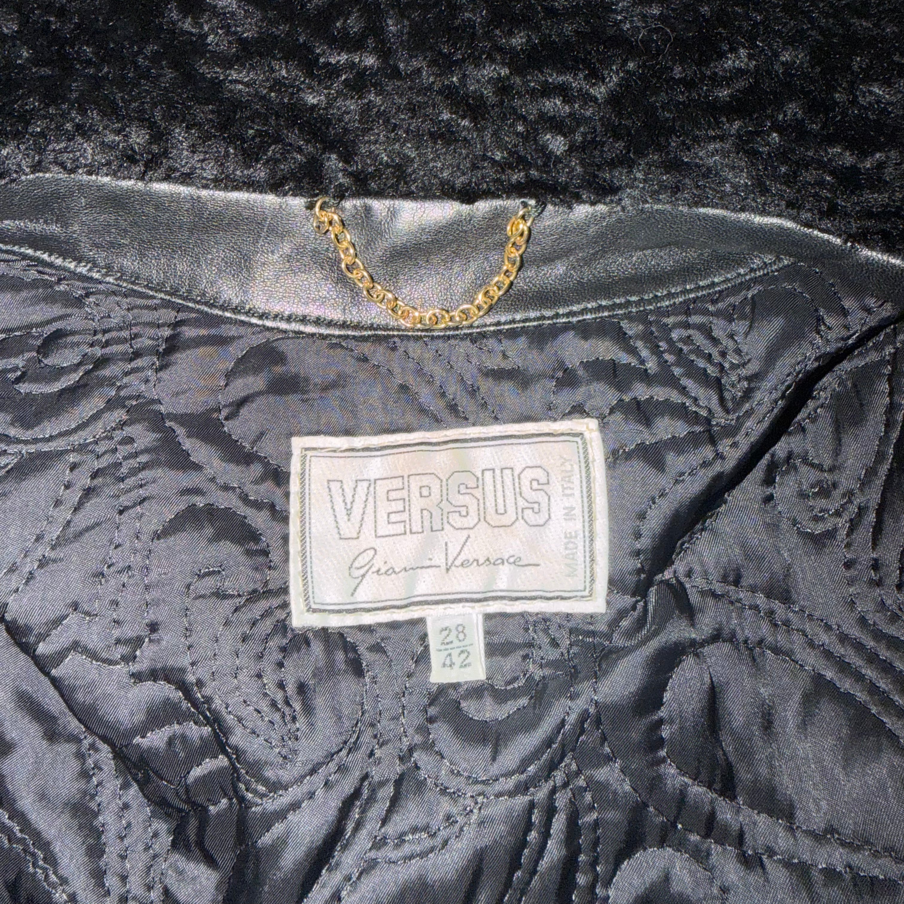 VERSACE VINTAGE LEATHER JACKET WITH FUR COLLAR