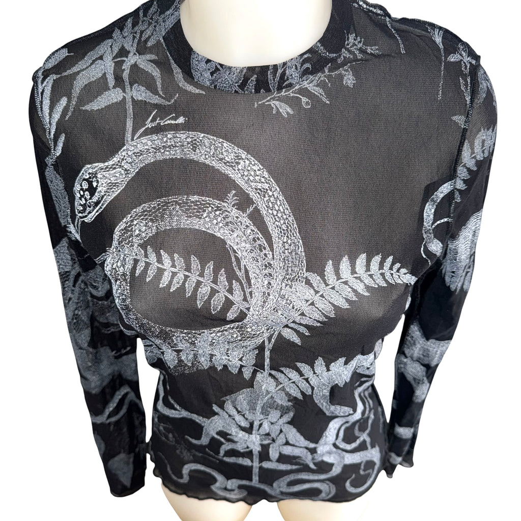 Just Cavalli X Roberto Cavalli Vintage Mesh Tattoo Print Long Sleeve Top