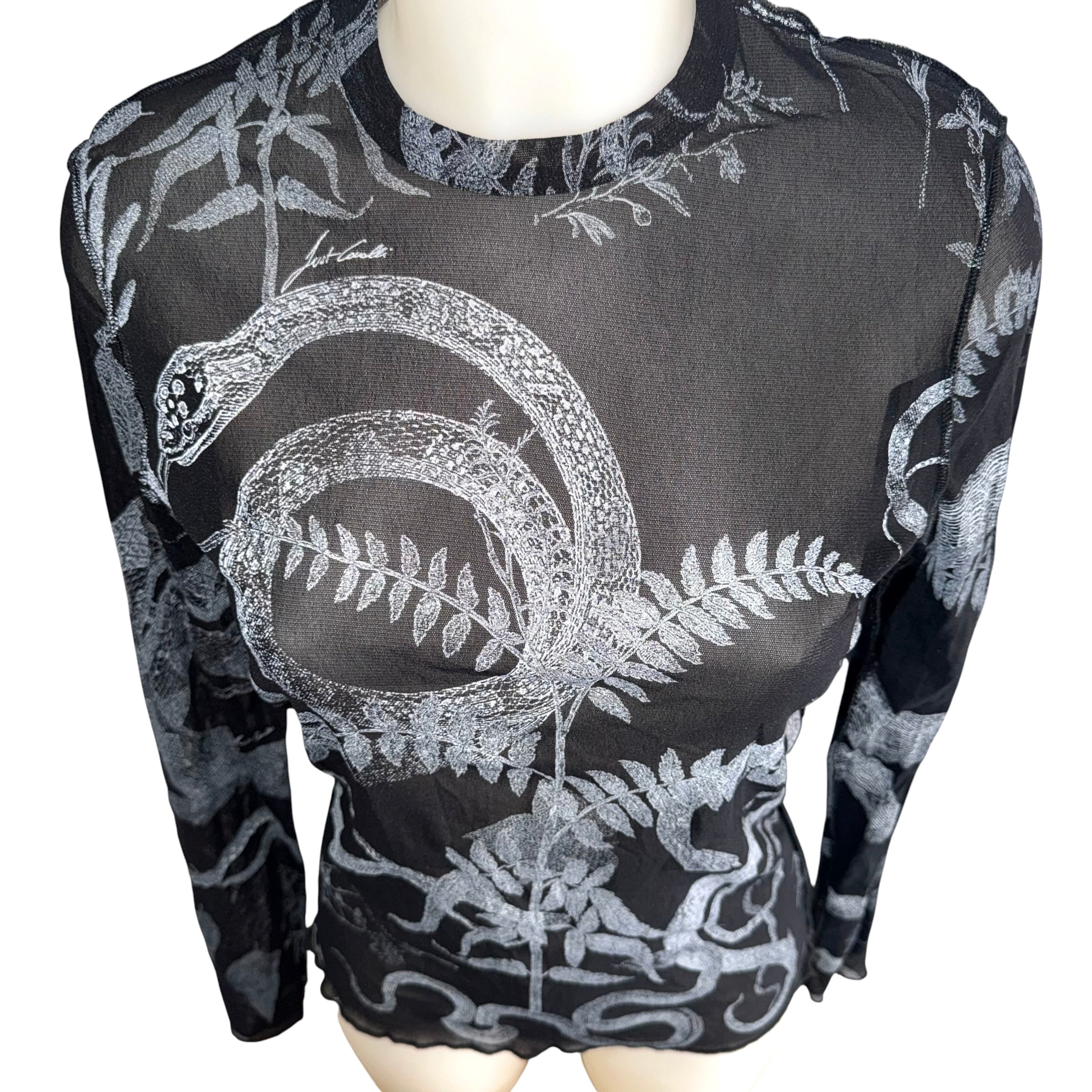 Just Cavalli X Roberto Cavalli Vintage Mesh Tattoo Print Long Sleeve Top