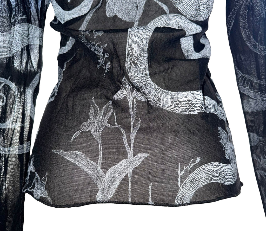 Just Cavalli X Roberto Cavalli Vintage Mesh Tattoo Print Long Sleeve Top