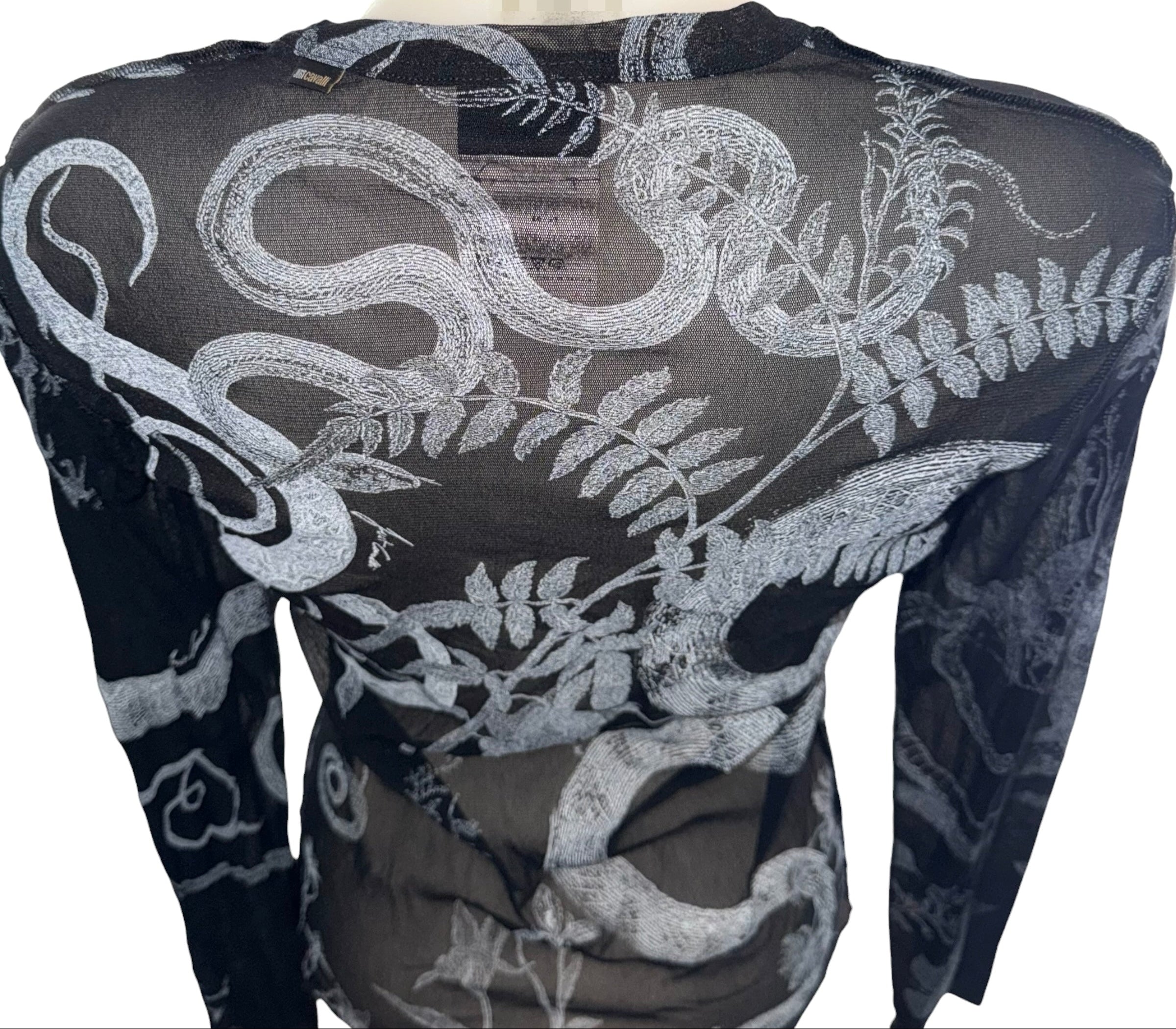 Just Cavalli X Roberto Cavalli Vintage Mesh Tattoo Print Long Sleeve Top