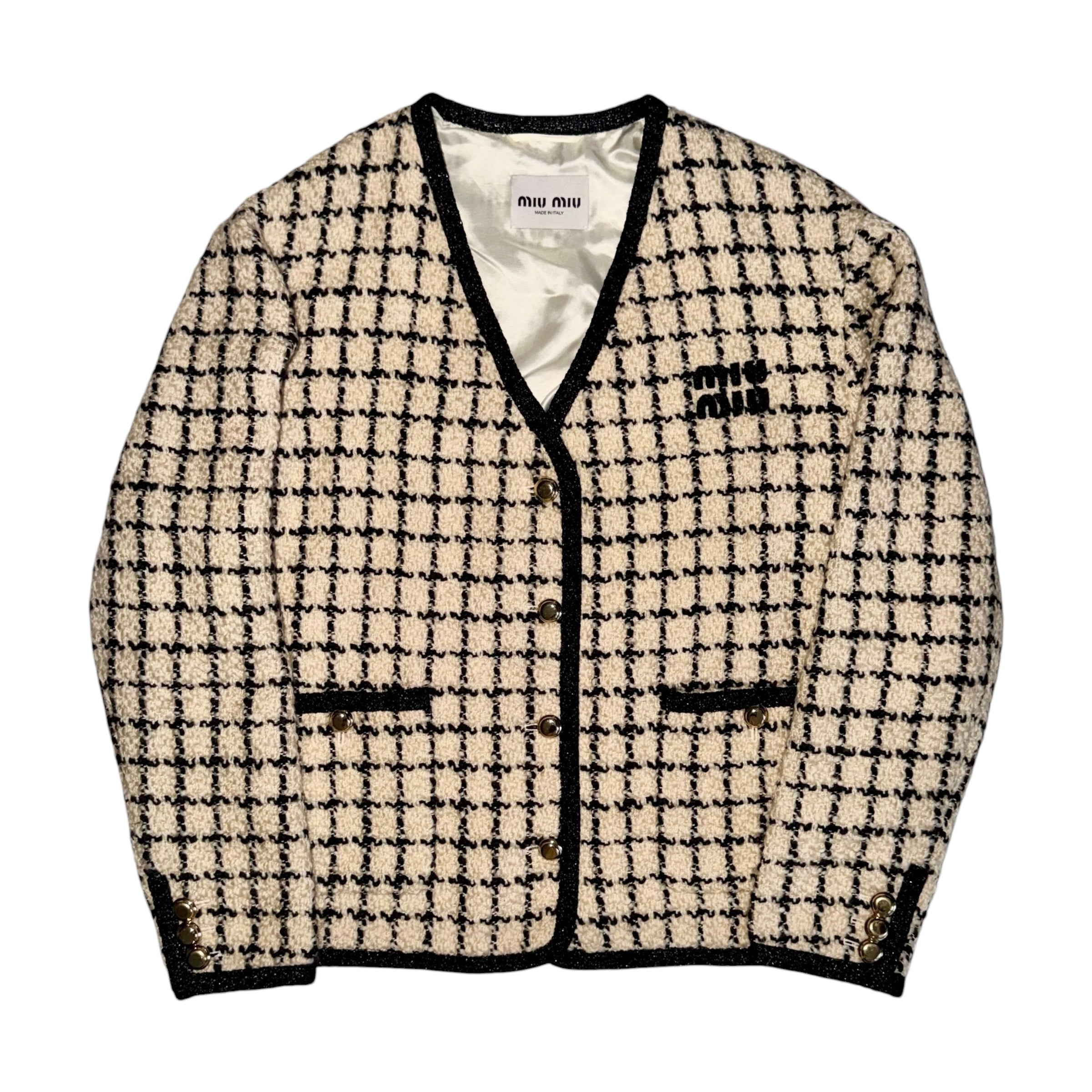 Miu Miu 2023 Logo-Embroidered Boucle' Wool Jacket