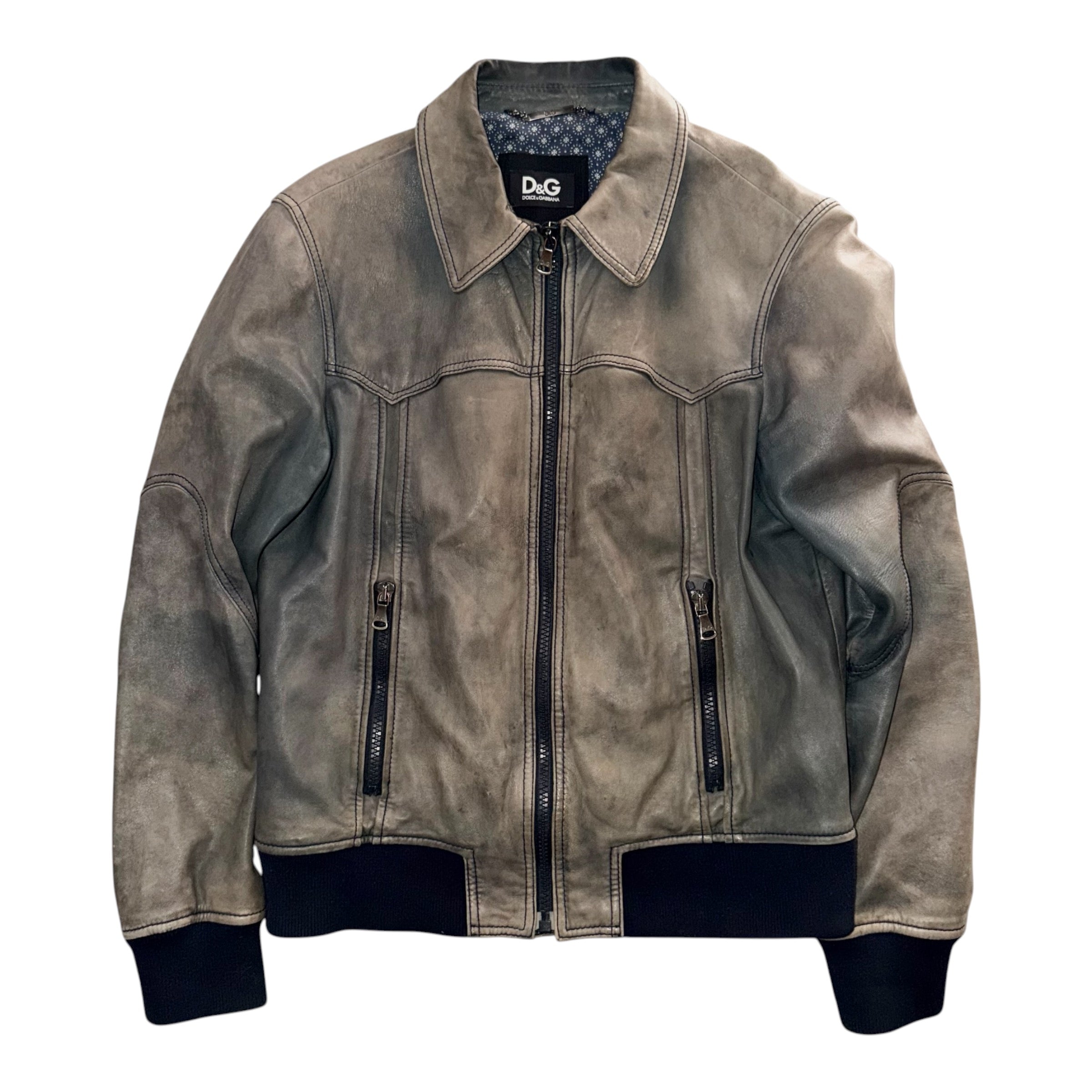 DOLCE & GABBANA VINTAGE DISTRESSED LEATHER JACKET
