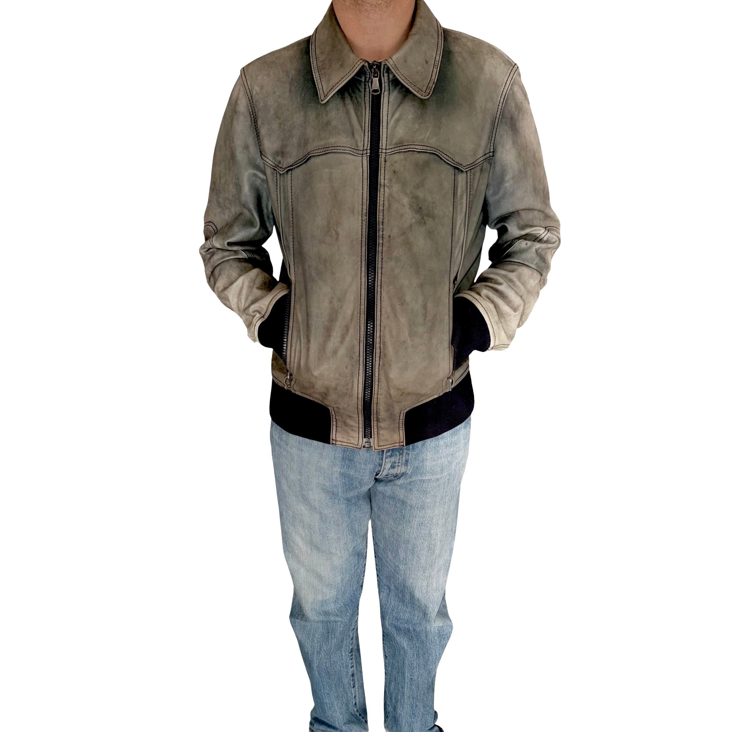 DOLCE & GABBANA VINTAGE DISTRESSED LEATHER JACKET