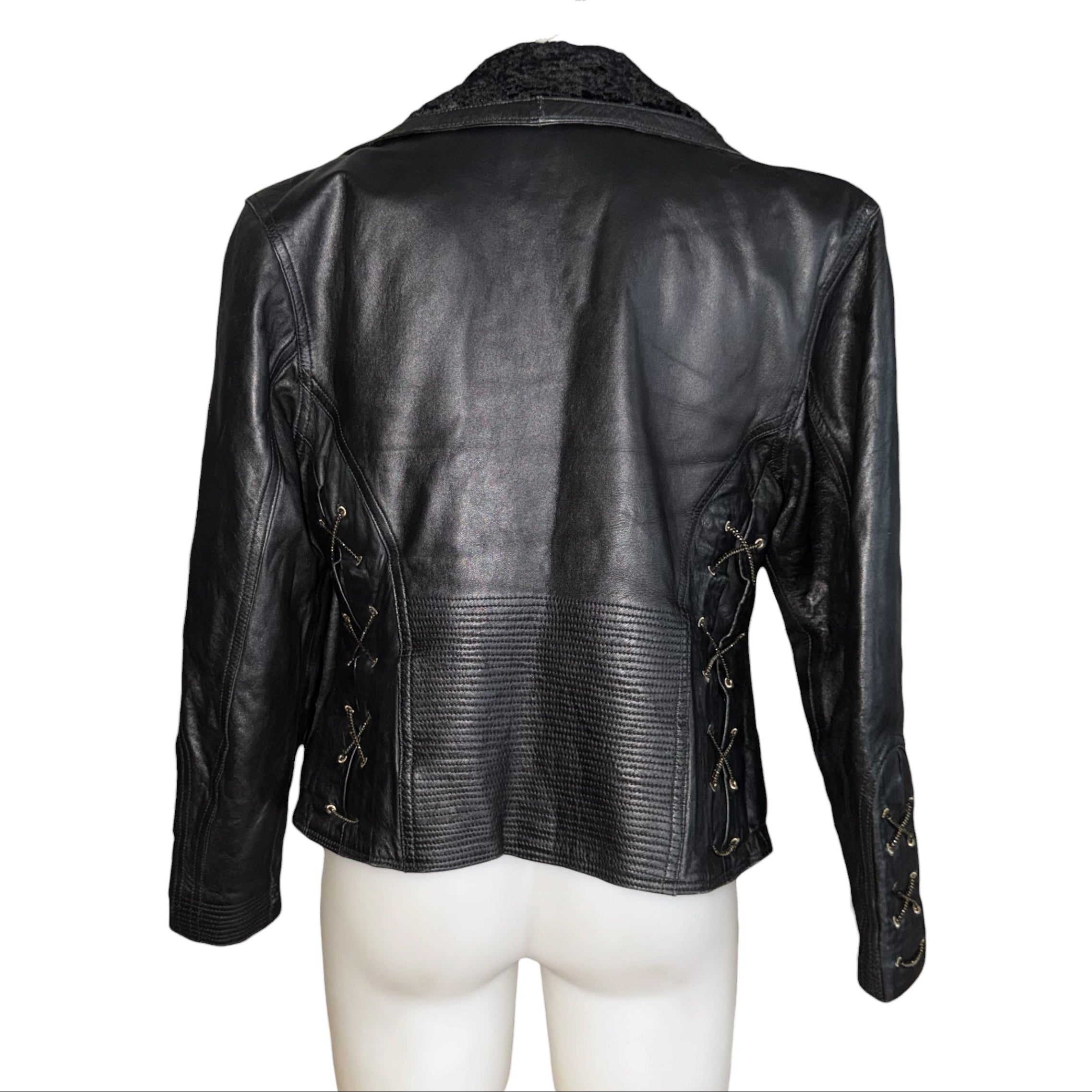 VERSACE VINTAGE LEATHER JACKET WITH FUR COLLAR