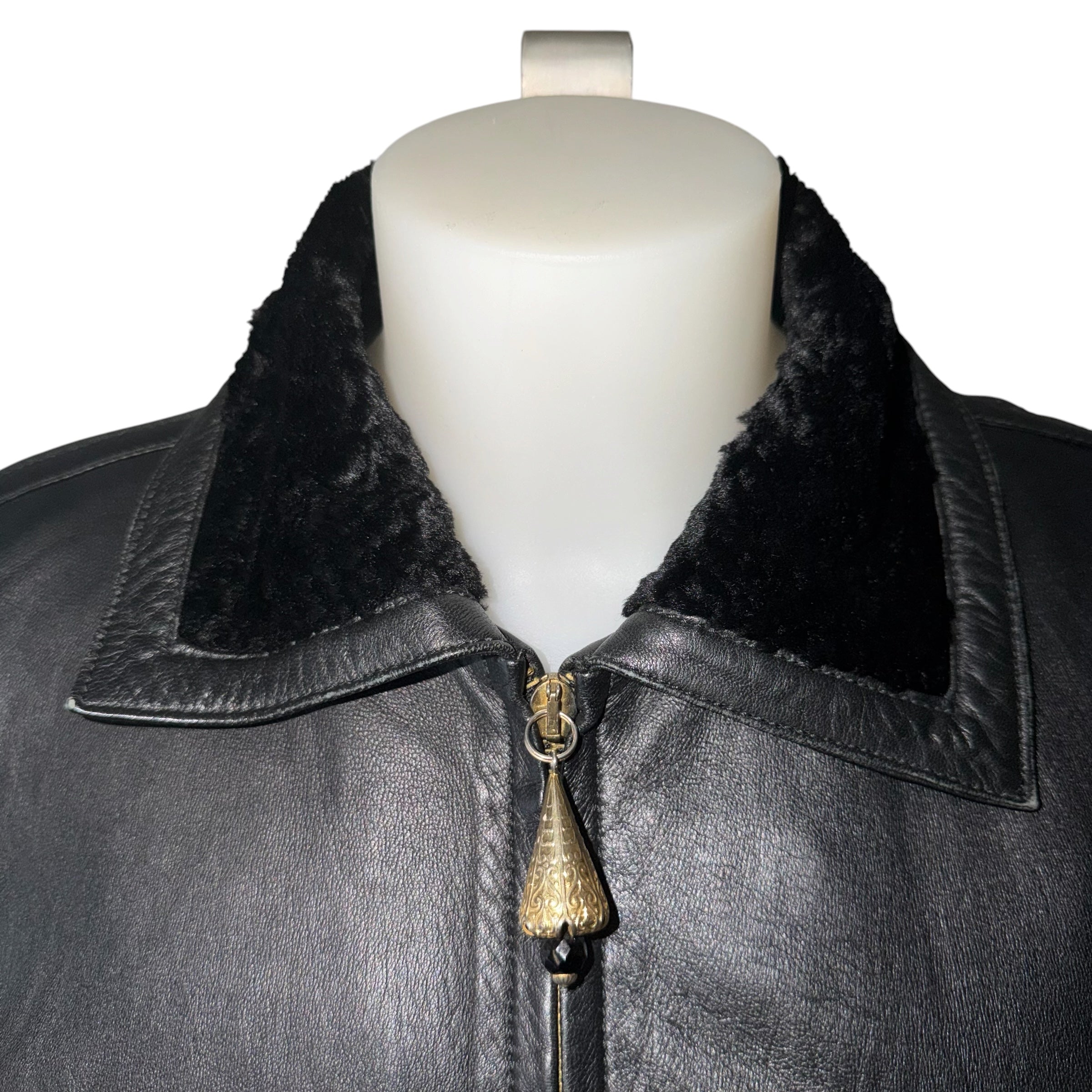 VERSACE VINTAGE LEATHER JACKET WITH FUR COLLAR