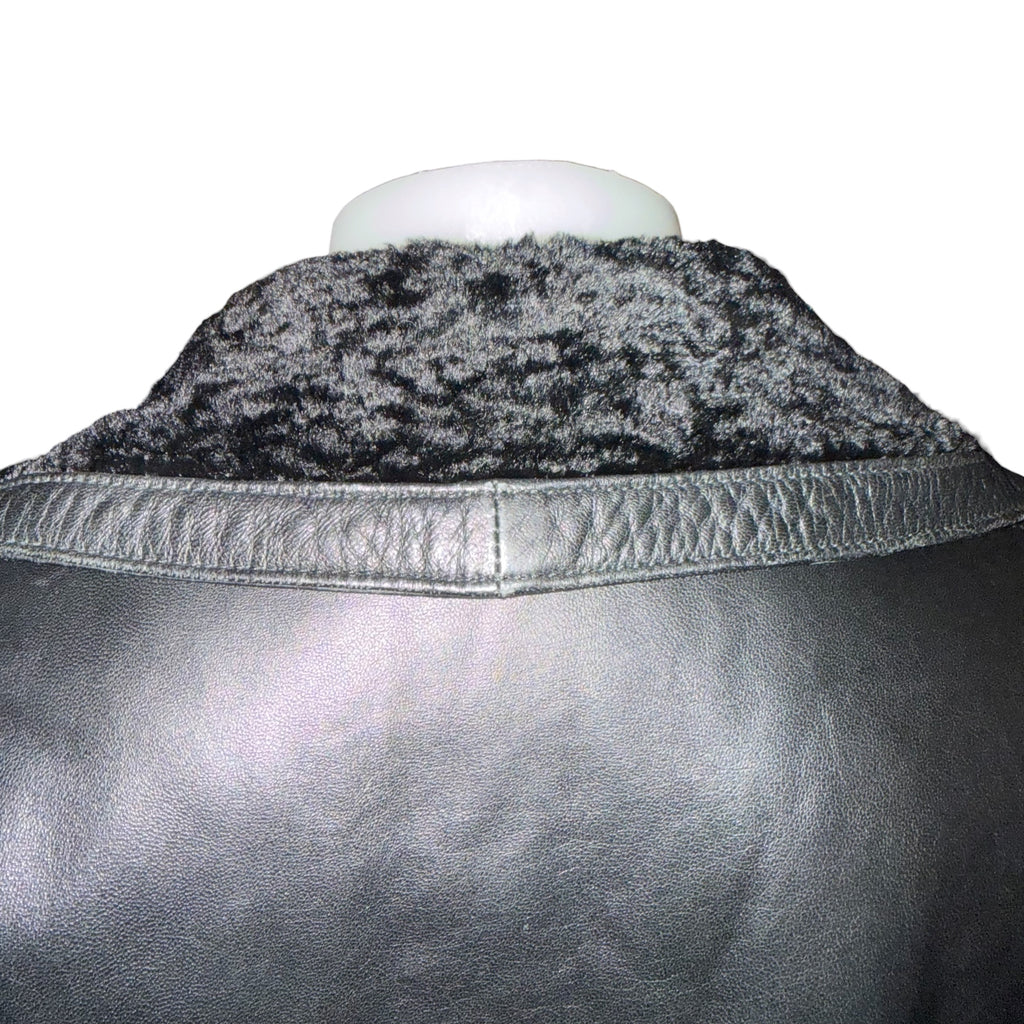 VERSACE VINTAGE LEATHER JACKET WITH FUR COLLAR