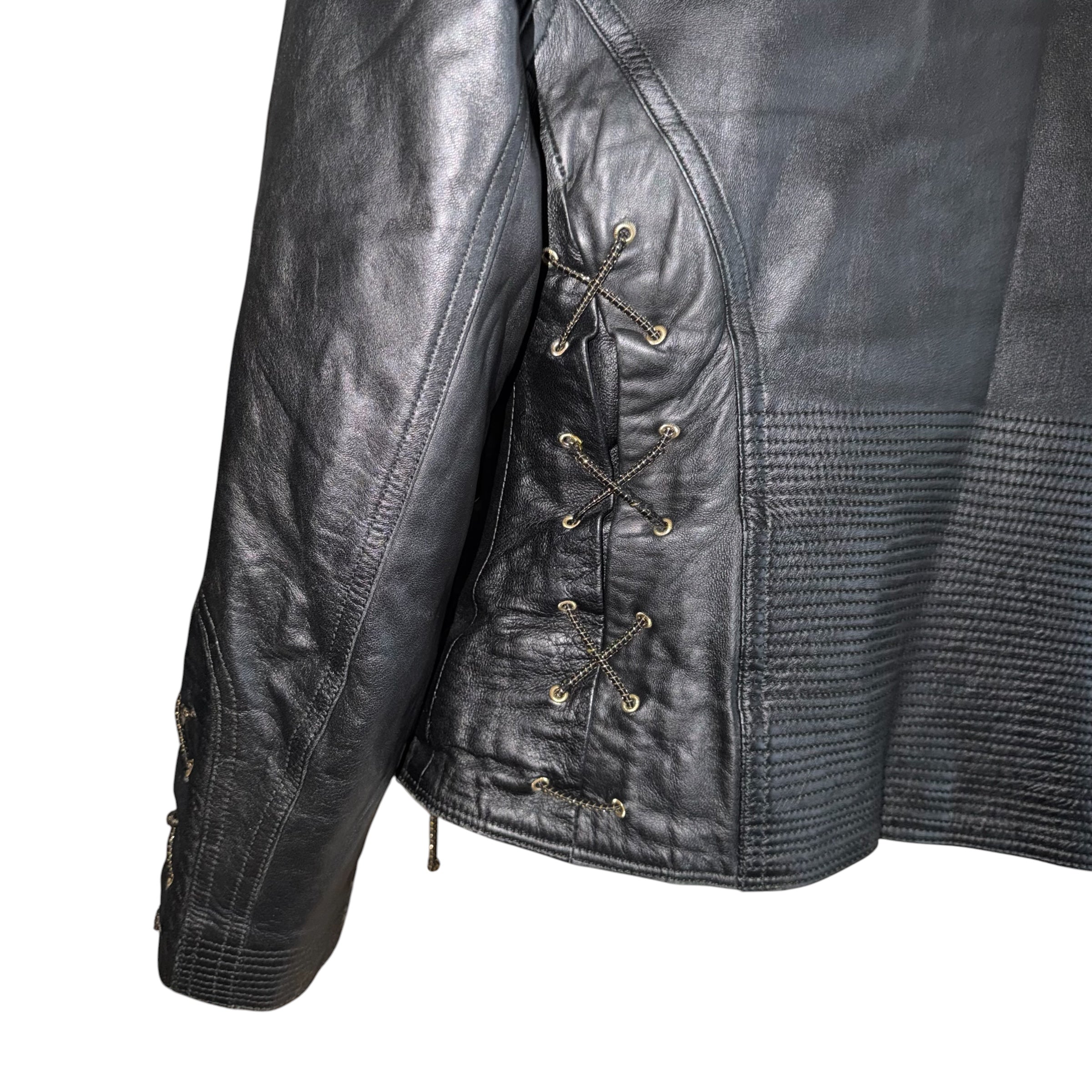 VERSACE VINTAGE LEATHER JACKET WITH FUR COLLAR