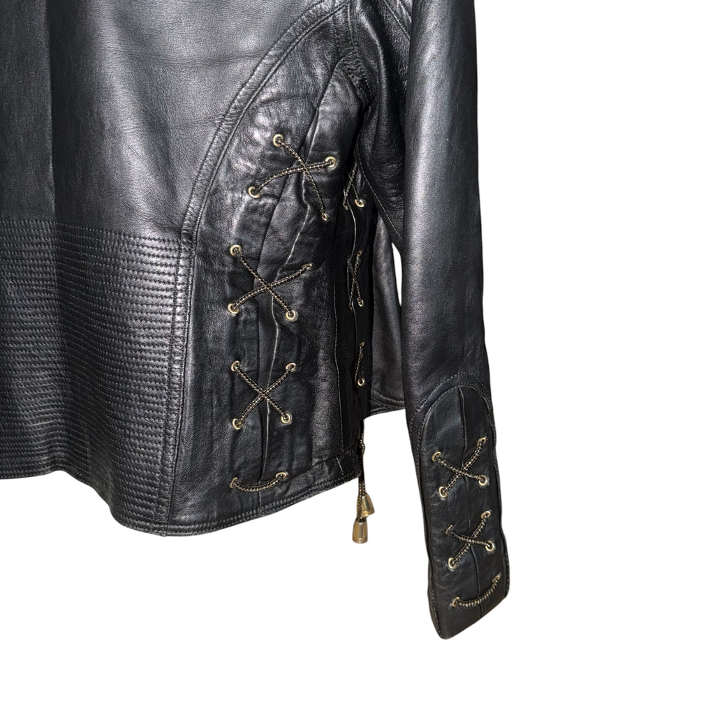 VERSACE VINTAGE LEATHER JACKET WITH FUR COLLAR