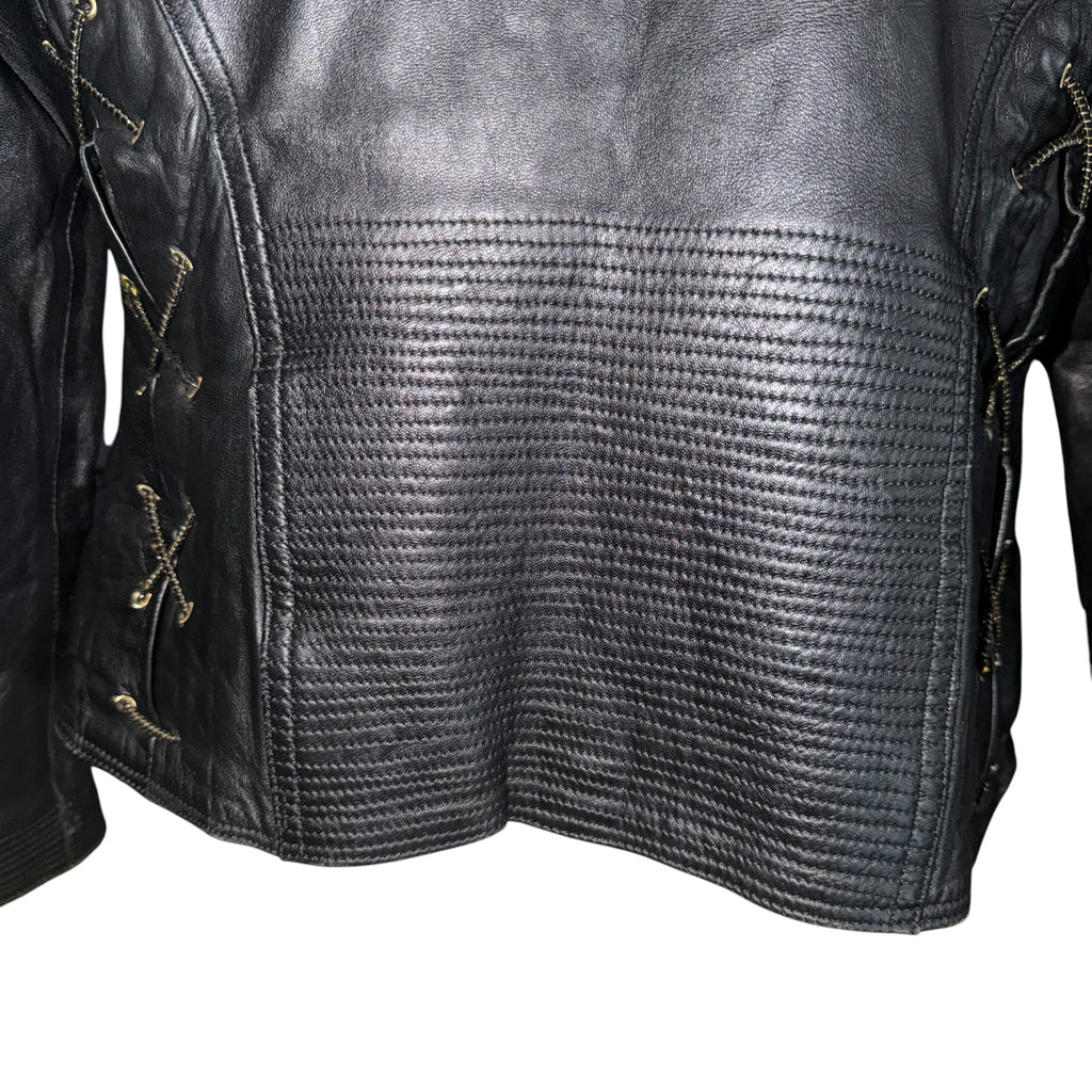 VERSACE VINTAGE LEATHER JACKET WITH FUR COLLAR