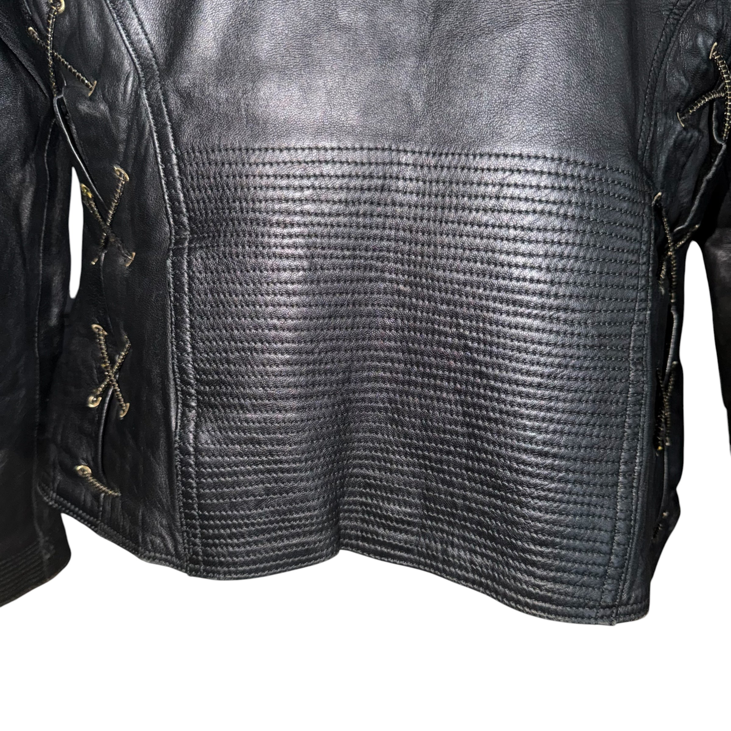 VERSACE VINTAGE LEATHER JACKET WITH FUR COLLAR