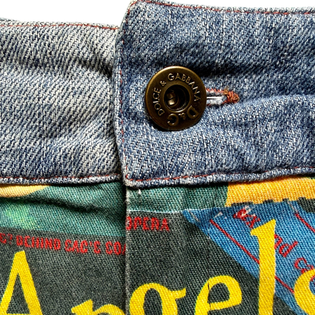 DOLCE & GABBANA VINTAGE NEWSPAPER PRINT DENIM SKIRT