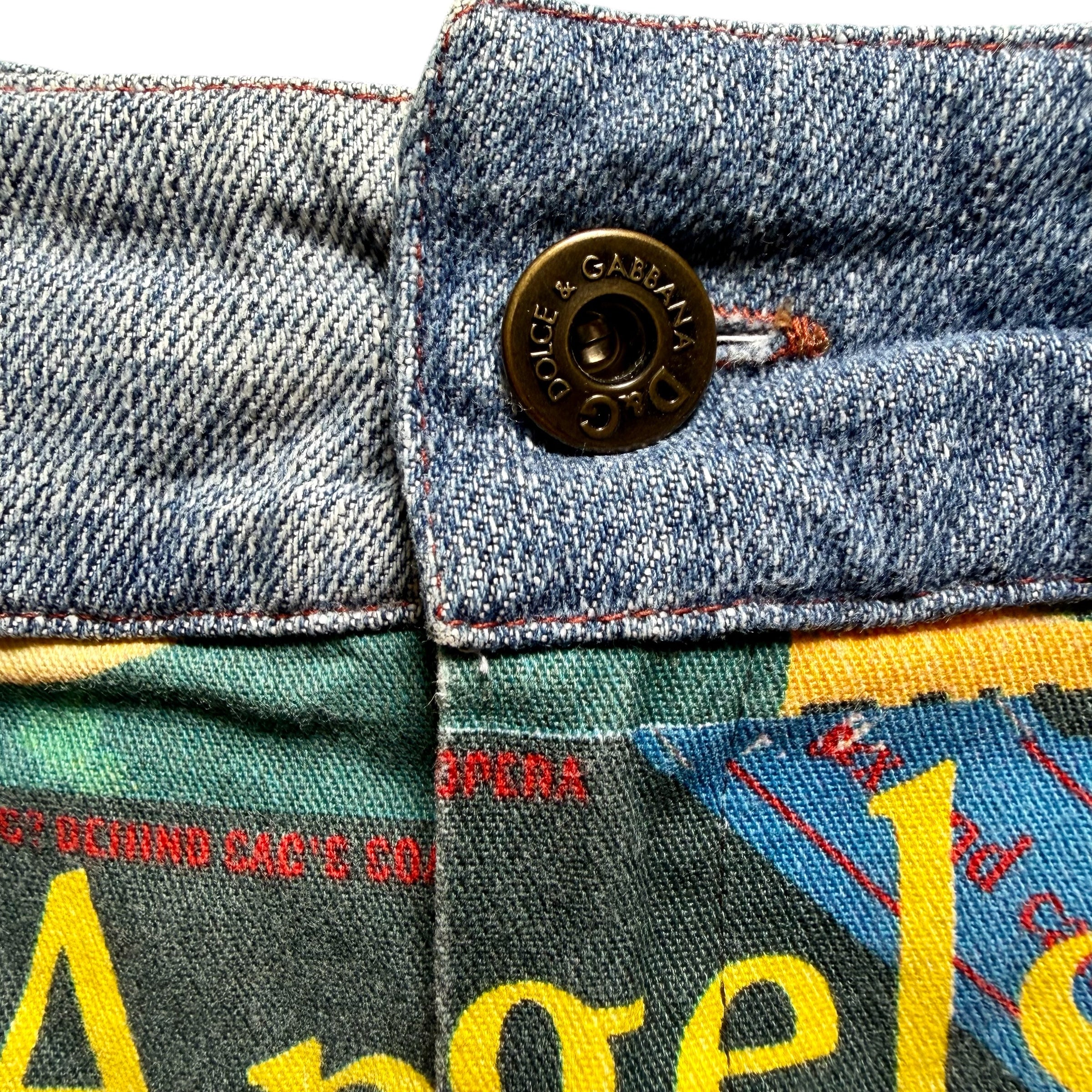 DOLCE & GABBANA VINTAGE NEWSPAPER PRINT DENIM SKIRT