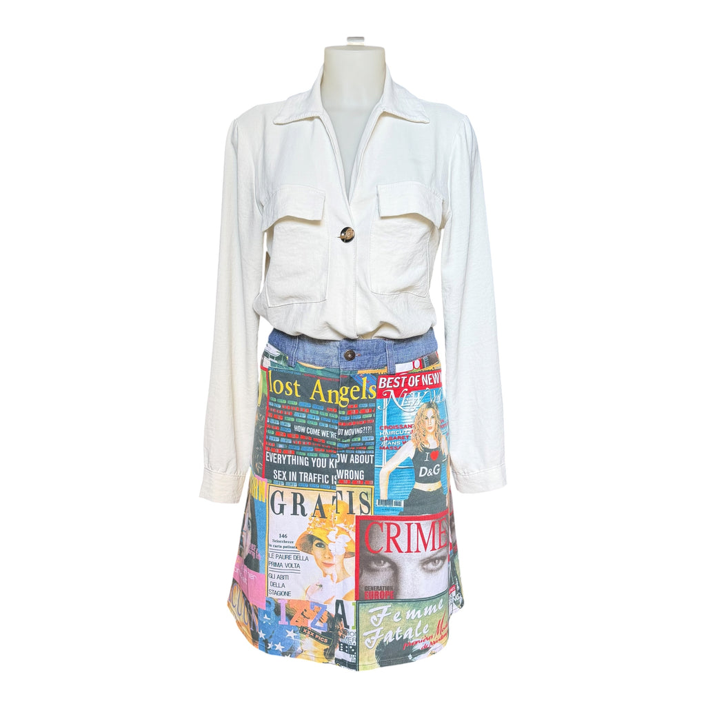 DOLCE & GABBANA VINTAGE NEWSPAPER PRINT DENIM SKIRT