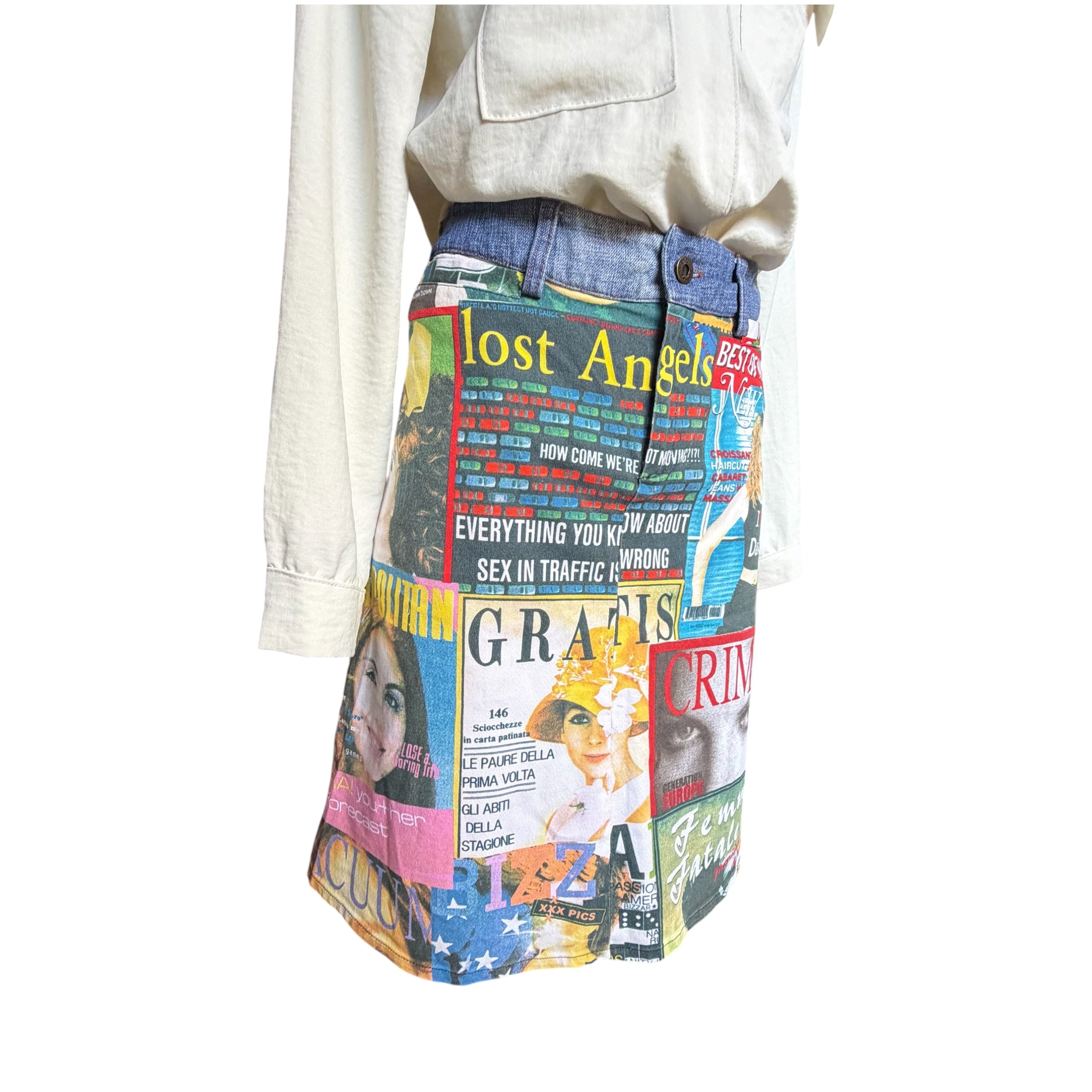 DOLCE & GABBANA VINTAGE NEWSPAPER PRINT DENIM SKIRT
