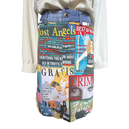 DOLCE & GABBANA VINTAGE NEWSPAPER PRINT DENIM SKIRT