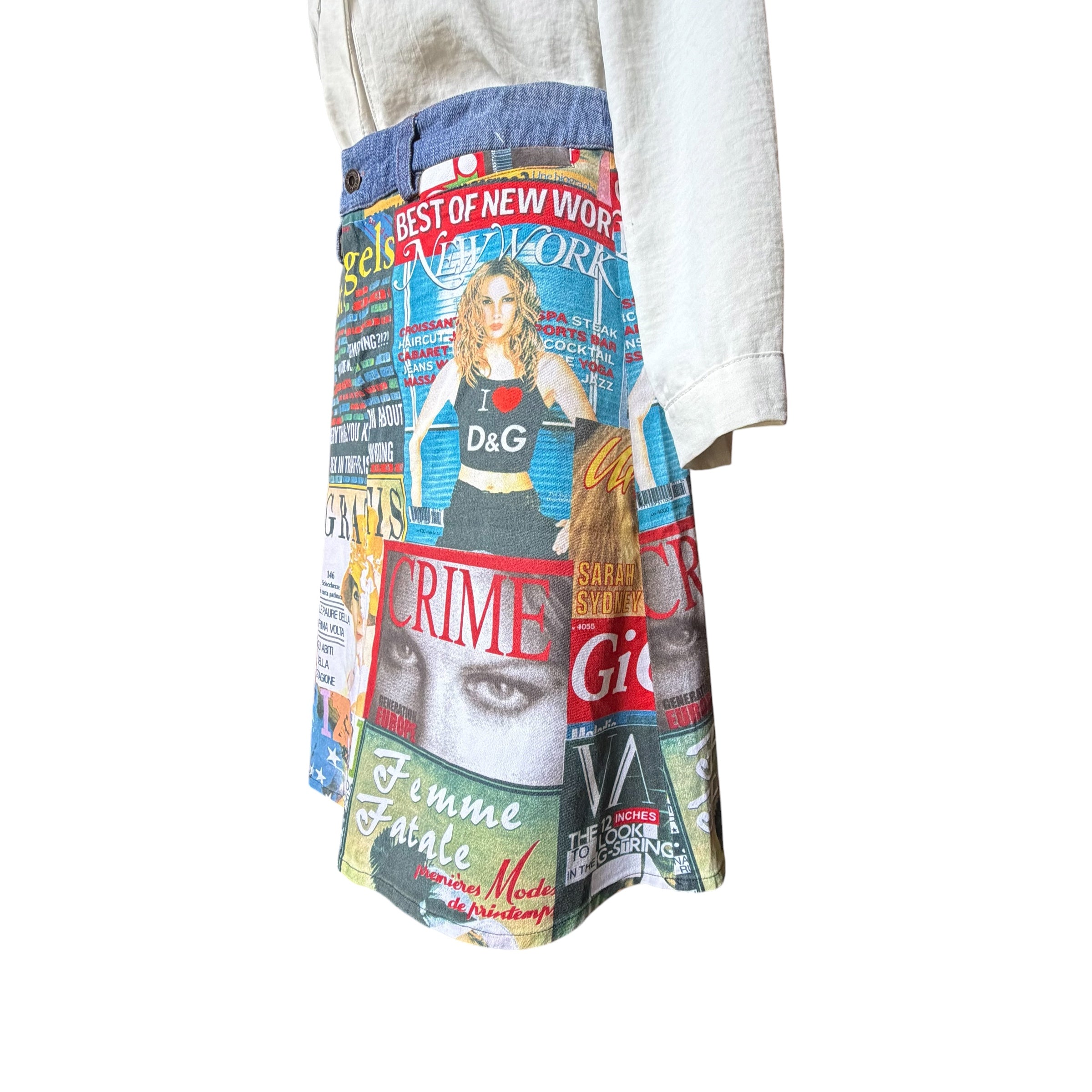 DOLCE & GABBANA VINTAGE NEWSPAPER PRINT DENIM SKIRT