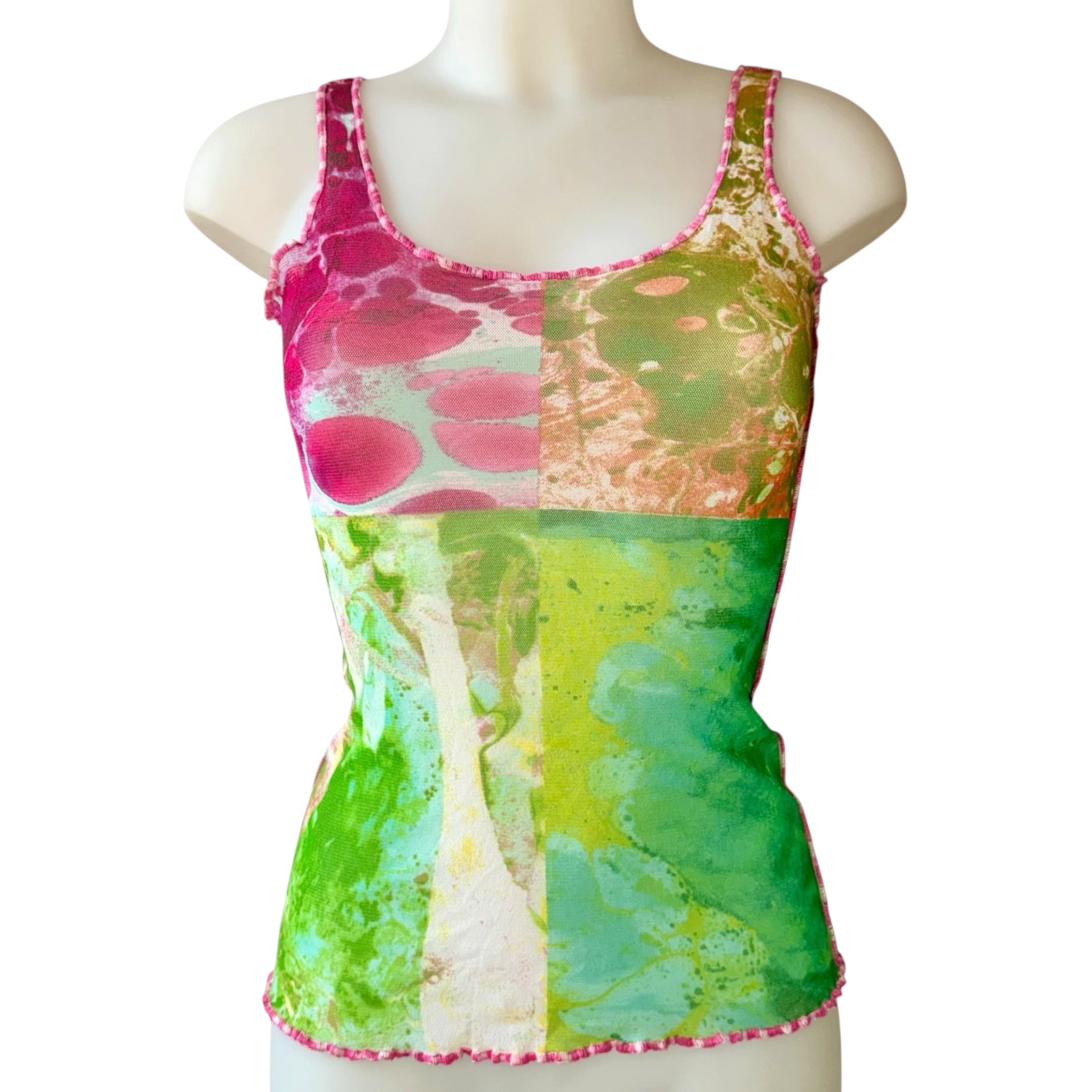 Jean Paul Gaultier Vintage SS2000 'Bacteria' Print Mesh Tank Top